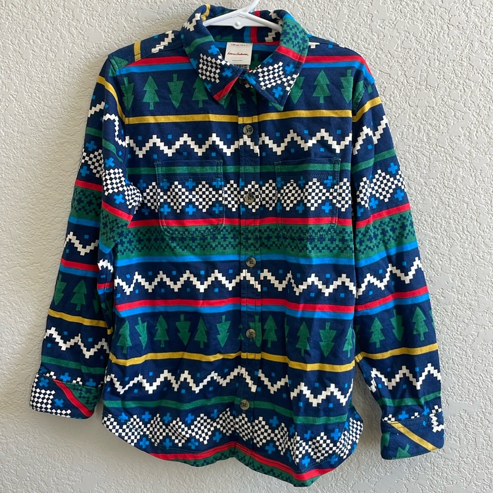 Hanna Andersson Boys Button Up Holiday Shirt size 6-7